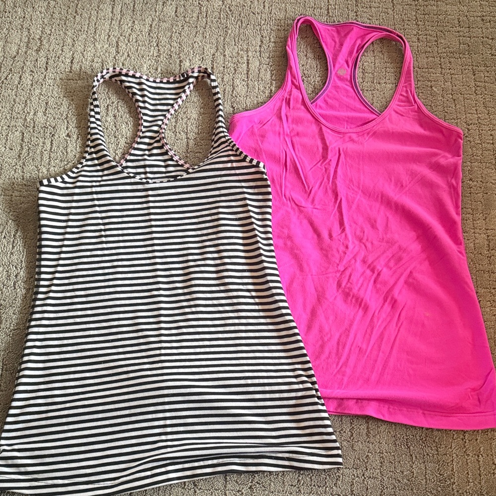 Lululemon Striped and Pink Racerback Tank Tops (both).   No Tag.  Size 8/Medium